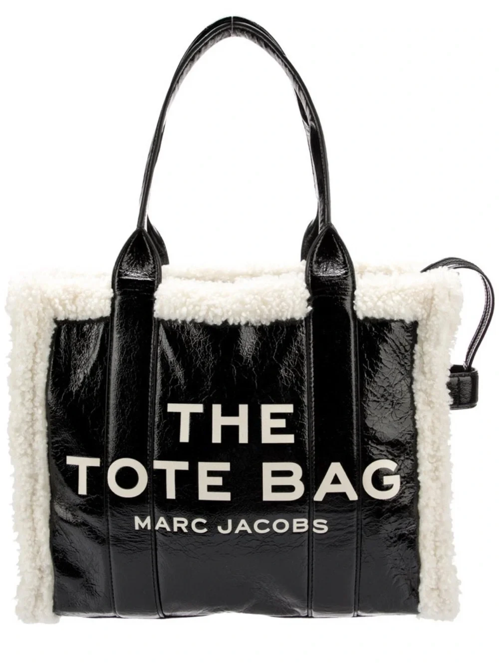 Marc Jacobs The Tote Bag in Crinkle Black Leather with Shearling Trim (Large)